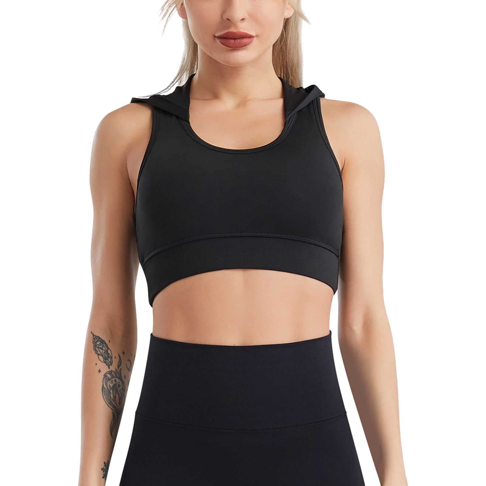 Long Sports Bra for Women High Impact Yoga Tops Built-in Crop Top Wireless Racerback, Black, S