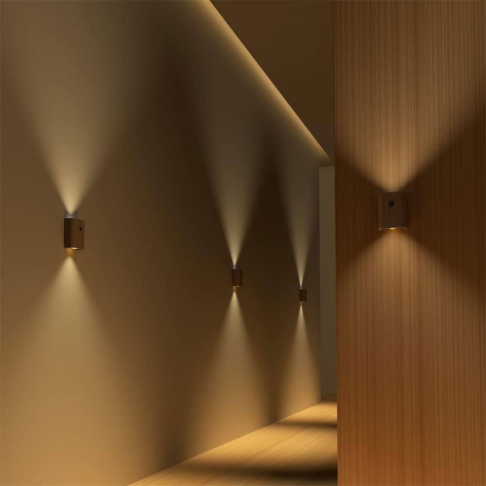 Nowoczesne kinkiety LED-1W Kinkiety do pokoju w górę w dół, materiał drewniany, minimalistyczny design, ludzka indukcja ładowania USB lampka nocna na podczerwień dostępne lampy podłogowe