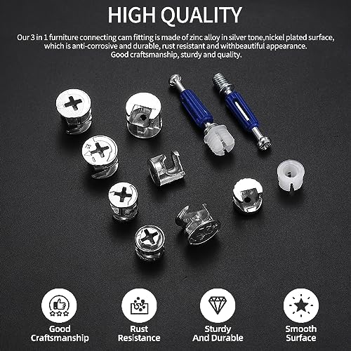 cam lock nuts and cam screws 110 pcs cam locks for furniture connecting cam lock fittings 3 in 1 cam connector bolt fittings fasteners hardware parts for drawer dresser cabinet 110