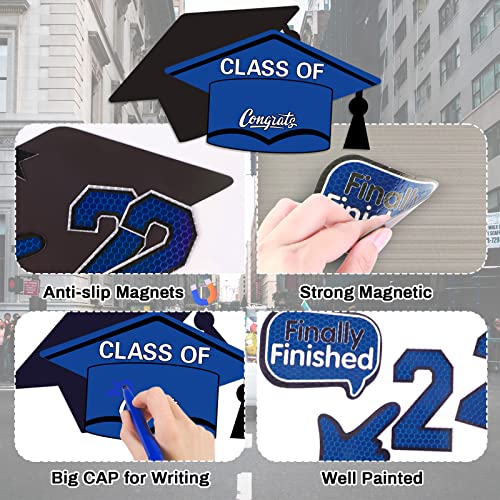 37Pcs Graduation Car Reflective Magnets Grad 2023 Car Decorations Waterproof Decal Graduation Cap Fridge Refrigerator Automotive Garage Door Magnetic Sticker For Cars Metal Surface (Blue Black) #TOP2