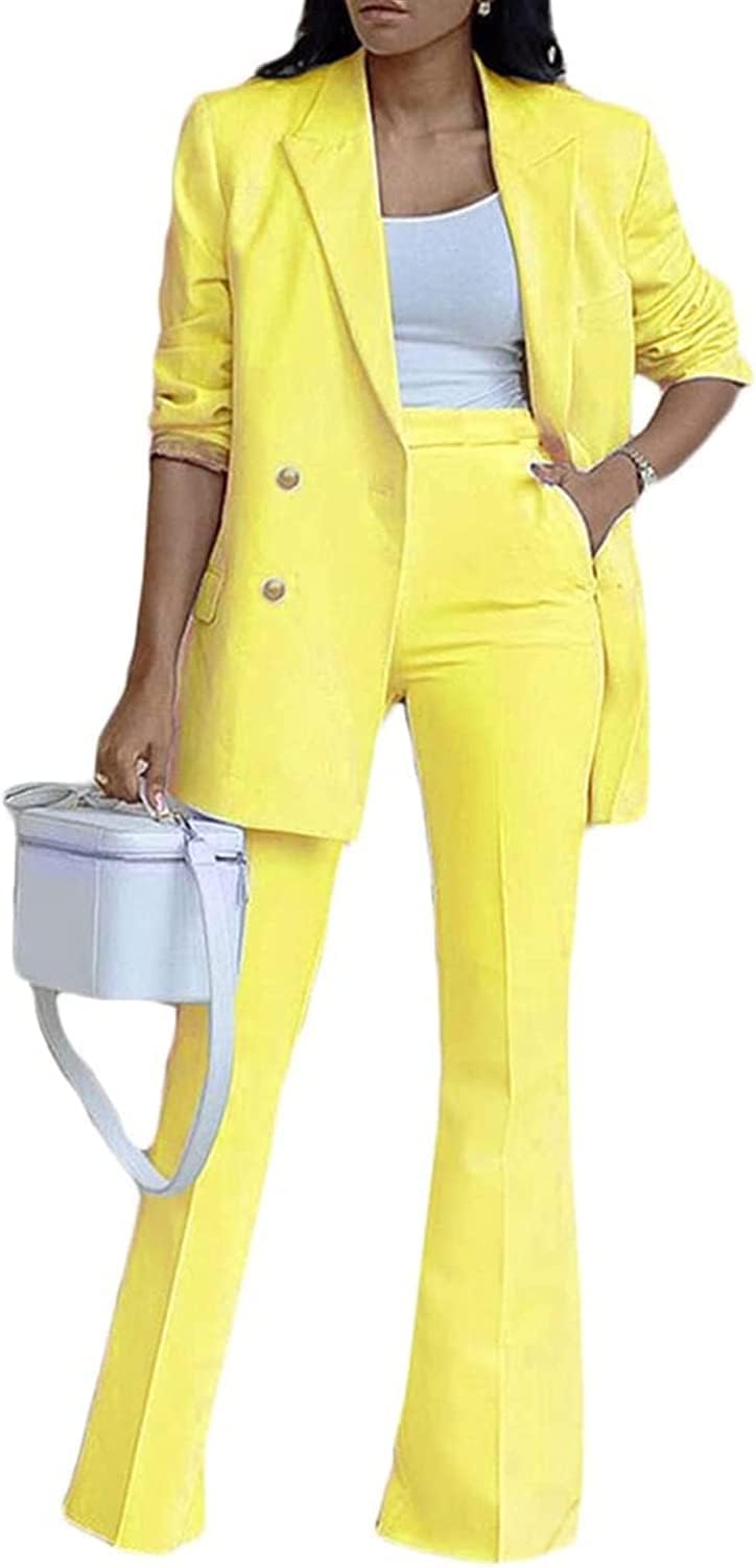 Generisch Elegante traje de negocios para mujer, pantalones de negocios, chaqueta de dos piezas, traje de moda casual, conjunto de pantalones de pierna ancha, chaqueta de traje, traje de pantalón para