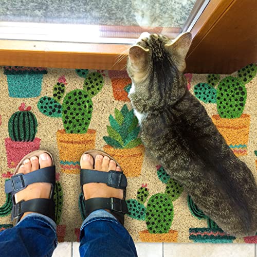 Relaxdays Cactus Plants Coir Doormat, HxWxD: 75 x 42 cm, Non-Slip, Indoor Outdoor, Coconut, PVC, Multicoloured - Image 4