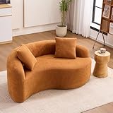 Hnvzldn 67' Curved Loveseat Sofa,Full Sponge Compression Sofa, Chinese Tai Chi Style,S-Shaped Couch for Small Spaces,No Installation Requirement,Wood Grain Chenille Fabric （Orange,67'）