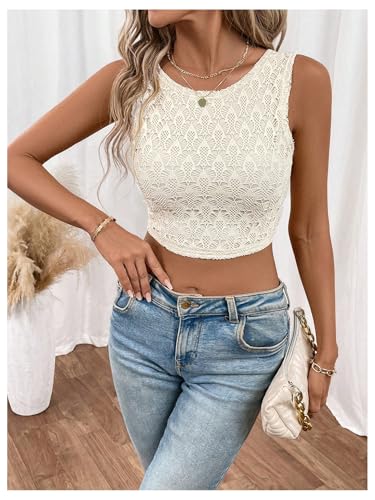 SweatyRocks Women's Tie Backless Lace Tank Top Crewneck Sleeveless Cut Out Crop Tops2