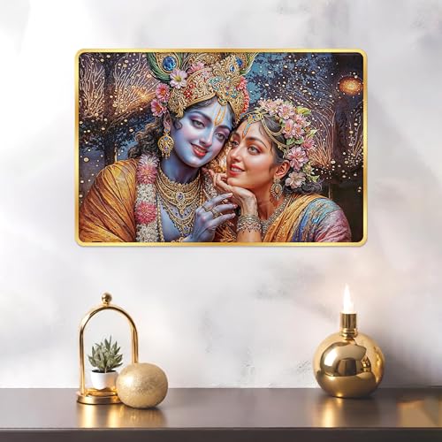 Image of Indianara Radha Krishna Painting With Golden Frame, 18 x 12 Inches, Religious Wall Art(10111GP)