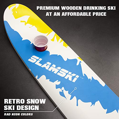 GoPong Slamski - Retro and Vintage Wood Design 4 Person Drinking Ski with 50 Plastic Shot Glasses