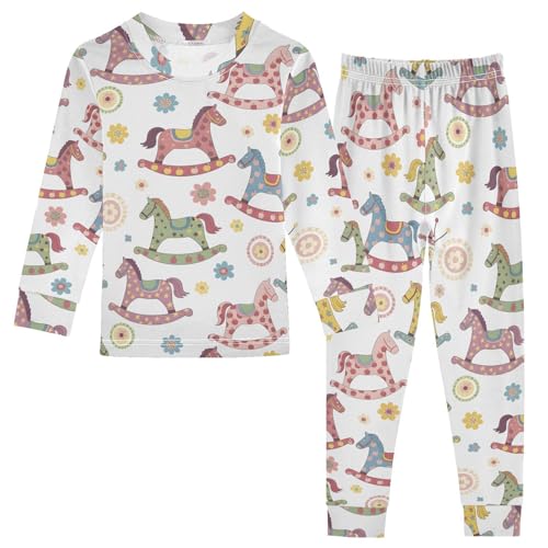 Pajama Sets Long Sleeve Colorful Rocking Horses Cute Soft Comfy Sleepwear 2 Piece PJS 3-8T