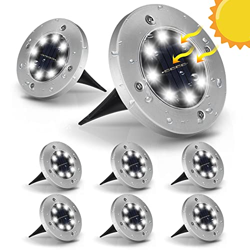 Nasharia 8 Pack Luces Solar de Tierra Luz,Luces Solares Jardin 8 led Lámpara en el Exterior,Luz Solar De Jardín Lámpara Solar LED para el Suelo Luces Solares para Exterior Jardin IP55impermeables Cover