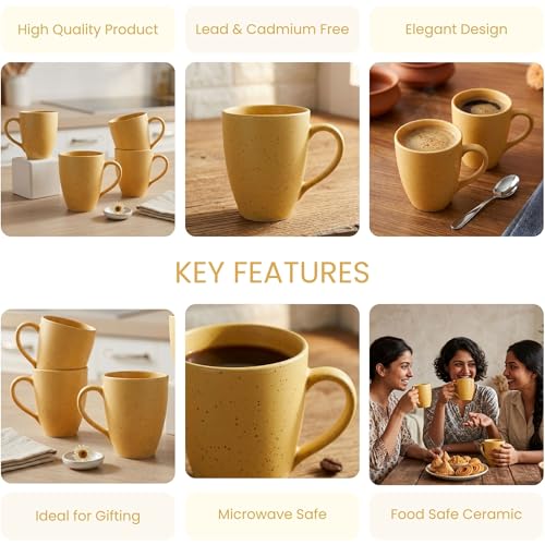 Image of The Earth Store Mustard Marble Matte Coffee Mug - 300ML Ceramic Coffee Mugs Set of 4 | Microwave & Dishwasher Safe Mugs for Gift | Home | Office | Restaurant | Daily Use Tea Mug
