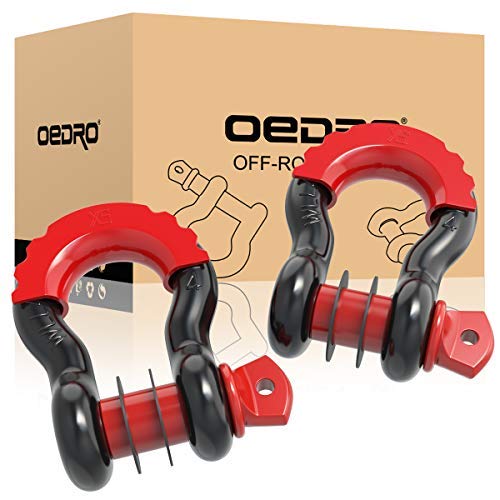 Oedro D Ring Shackles (2Pc) 4.75 Ton (9500 Lbs) Capacity With 7/8'' Pin, Heavy Duty Off Road Recovery Black Shackle With Red Isolator For Vehicle Recovery, Towing, Stump Removal #TOP30