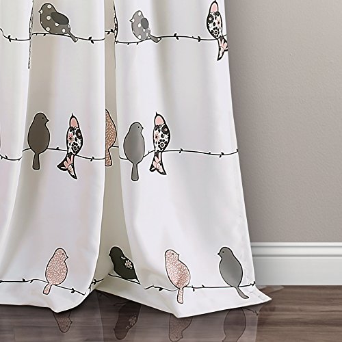 Lush Decor Rowley Birds Curtains Room Darkening Window Panel Set For Living, Dining, Bedroom (Pair), 52"W X 84"L, Blush & Gray #TOP3