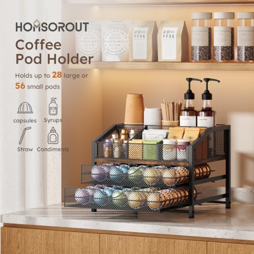 Image of Homsorout Coffee Pod Holder, Coffee Station Holds 56 Small /28 Big Capsules