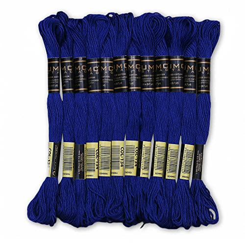 Image of Pack of 12 Premium Embroidery Thread | 100% Egyptian Cotton Premium Skeins | Cross Stitch Embroidery Floss | Oeko TEX Certified Stranded Cotton | Ideal for Arts & Crafts (Royal Blue 134)