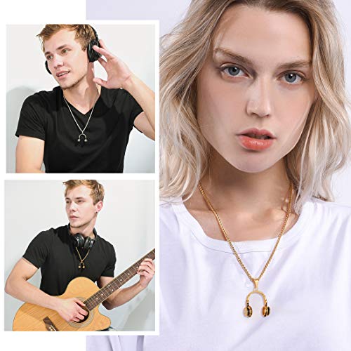 U7 Rock Music Necklace with Adjustable Chain, Stainless Steel 18K Gold Plated Hip Hop Punk Rock Sign Horn/Headphone/Microphone Necklaces for Men Women Teens2