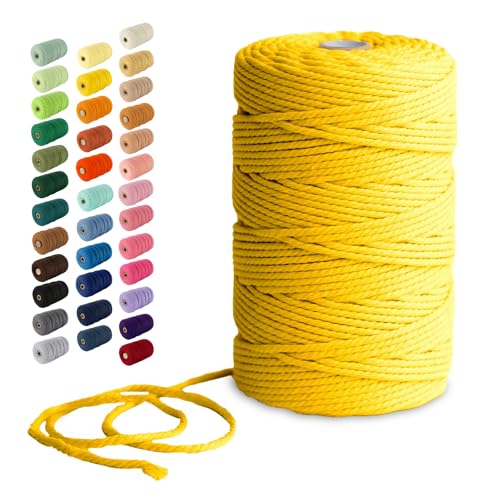 Nook Theory Macrame Cord - 3mm 220 Yards Cotton Rope, 4mm 5mm Yarn, String for Crafts, Perfect for Macrame Wall Hanging and Boho Decorations (Yellow)