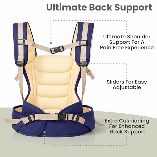 Image of Aditi Toys 4-in-1 Ergonomic Baby Mumma's Lap Baby Carrier, Baby Hip Seat with Adjustable, Breathable & Comfortable with Storage Pockets, Supports up to 15kg for New Born Babies, Above 3+ Month