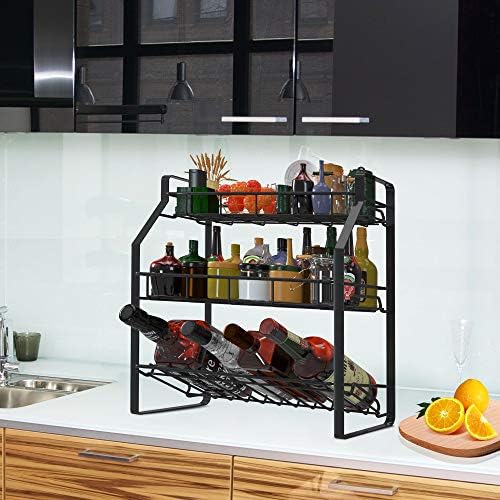Spice Rack, 3-Tier Spice Rack Organizer for Counter Stable Spice Shelf Standing Storage Rack for Kitchen Cabinet Pantry Bathroom Office, Black