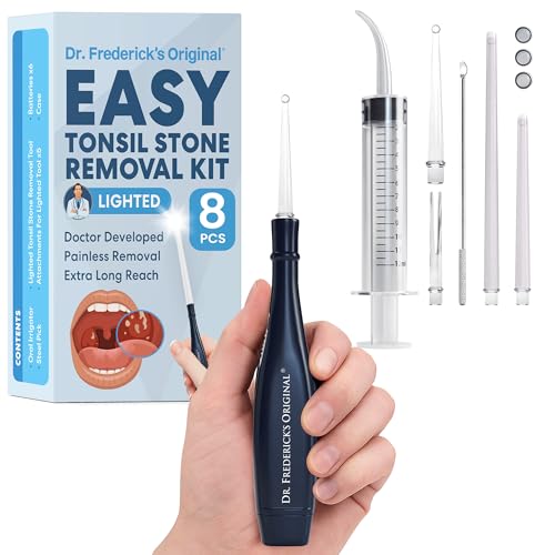 Dr. Frederick’s Original Easy Tonsil Stone Remover Kit - Fast Painless Tonsillolith Removal Tool - Fight Bad Breath - Pick and Oral Irrigator - 8 Pieces