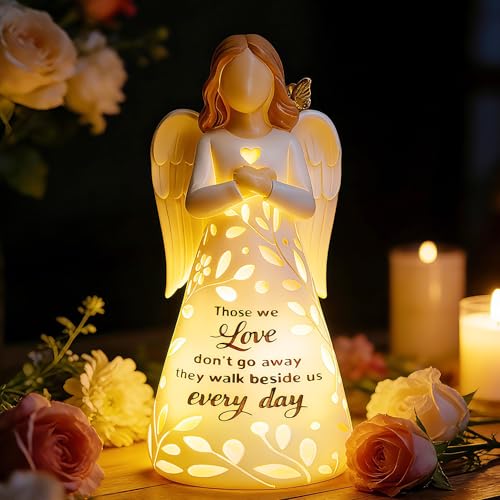 Guardian Angel Figurine Lights with Remote Control - Light Up Angel Sympathy Gift Memorial Gift for Loss of Mom Dad Angel Statue Decor Condolences Bereavement Remembrance Gift(No Batteries Included)