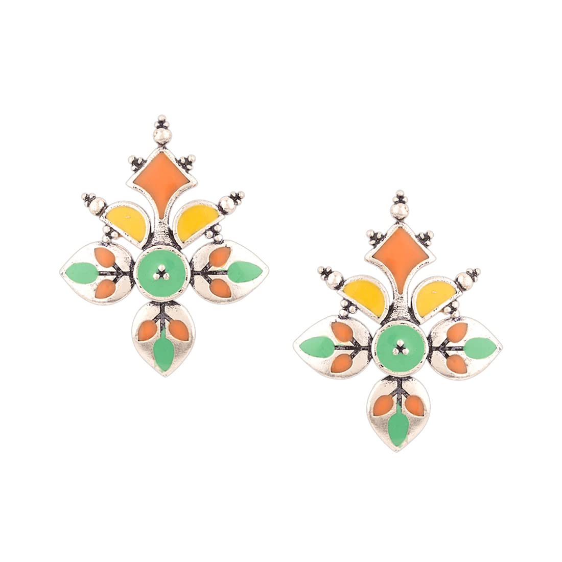 Voylla Silver Brass Bagh E Fiza Rangoli Pattern Oxidised toned Pastel Colourful Enamelled Embellished Leaf Design Dangle & Drop Earrings for Women and Girls (B08KY9CCCJ) Amazon Price History, Amazon Price Tracker