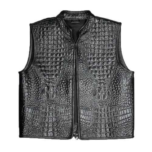 Mens Vintage Leather Motorcycle Jacket Vest Genuine Black Alligator Crocodile premium leather skin Vest jacket