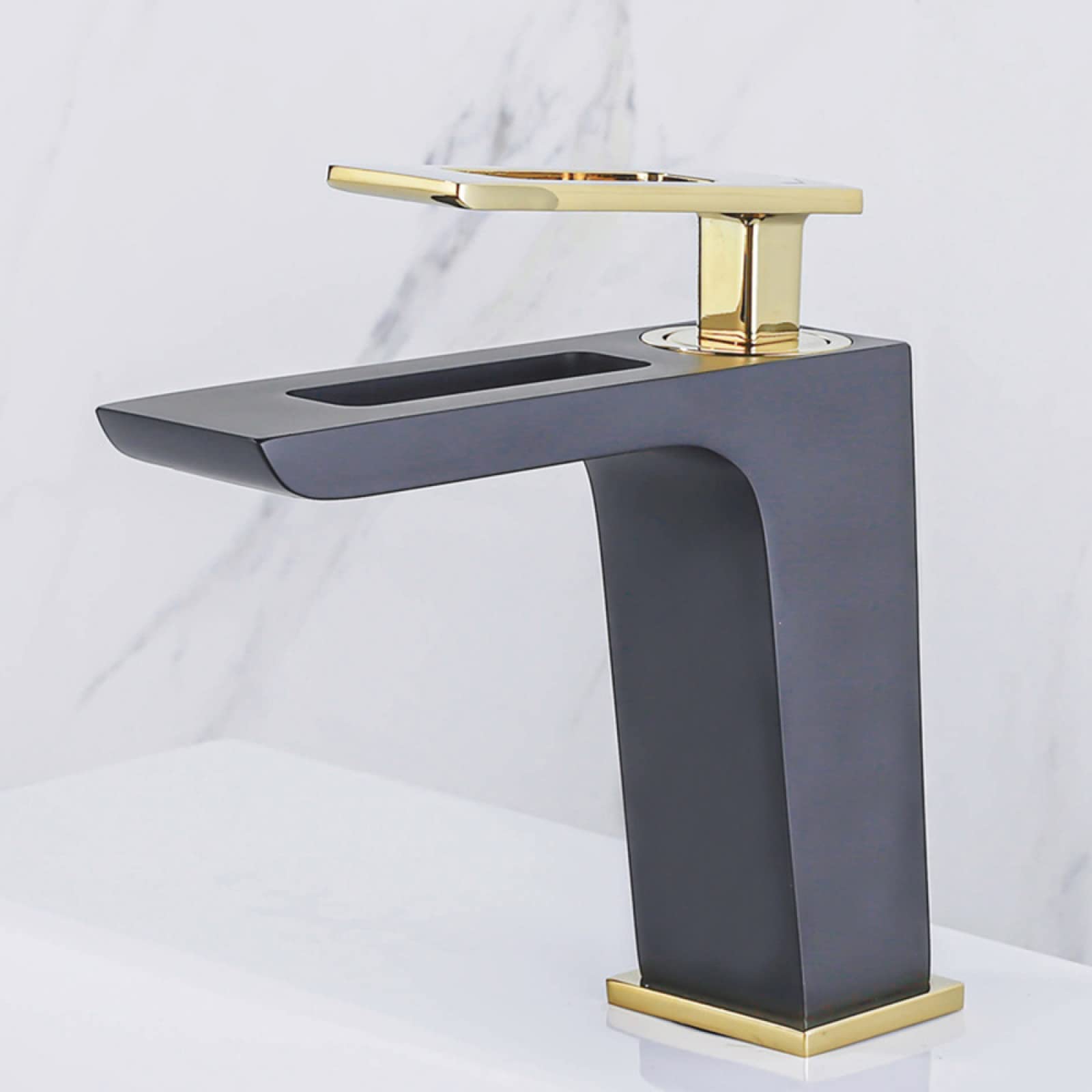 Nvsfzgiyg Black Gold Bathroom Faucets Waterfall, Brass Faucet, Hot And Cold Sink Mixer Tap, Spout Single Handle, Gold(Black Gold)