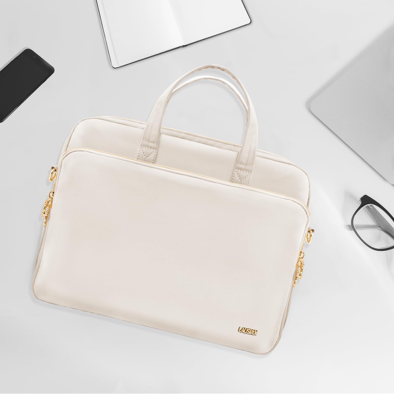 Laptop Case Bag Women Men Computer Sleeve Compatible with MacBook/Dell/HP/Acer/ASUS, Waterproof Shoulder Carrying Briefcase, Beige, 15.6-16 Inch - Image 3