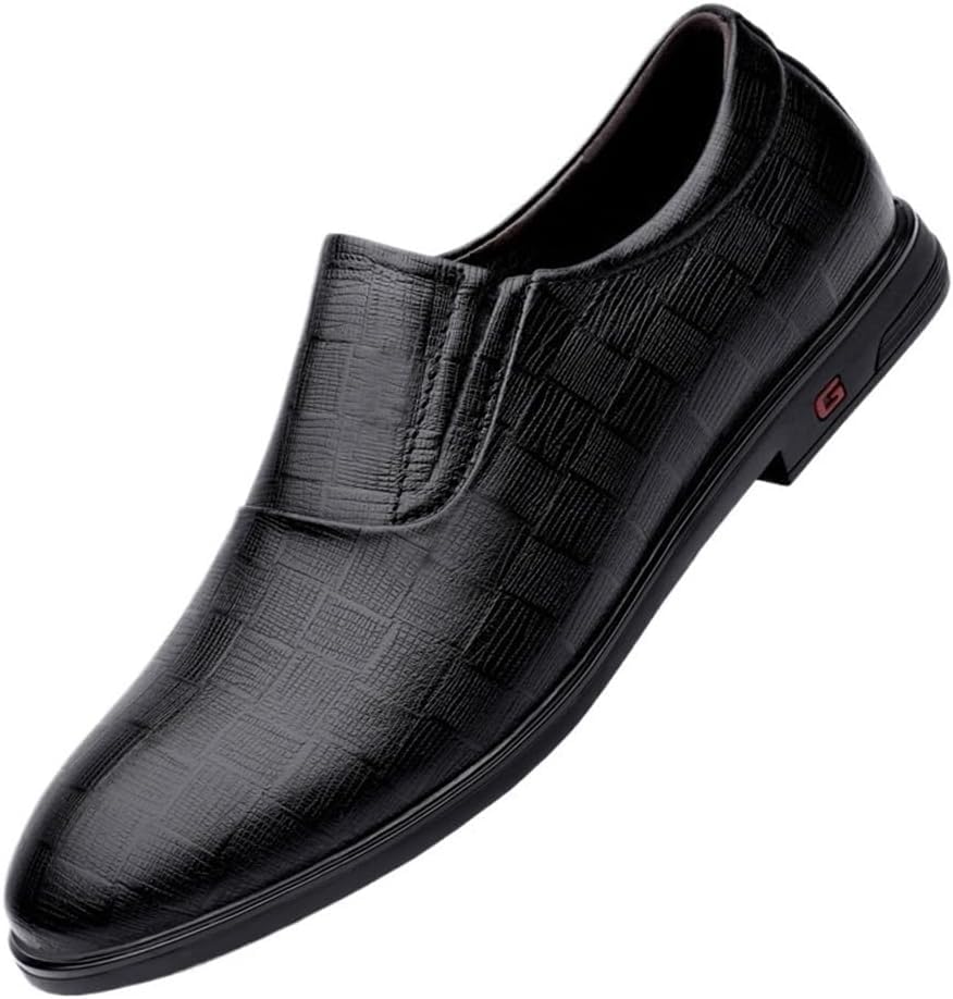 Vintage Brown Leather Loafers for Men – Slip-On Casual Dress Shoes, Comfortable Checkered Flats for Wedding & Business