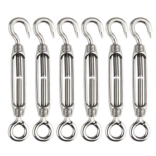 AKORD 6 Pieces Turnbuckle Wire Tensioner M4 Stainless Steel Turnbuckle Tensioner Adjustable Turnbuckle Hook and Eye Set Heavy Duty