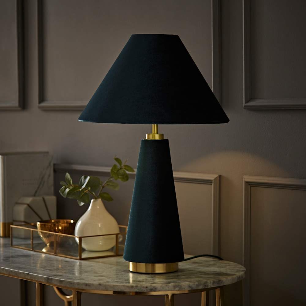 Valuelights Martha Conical Teal Velvet Table Lamp And Bulb