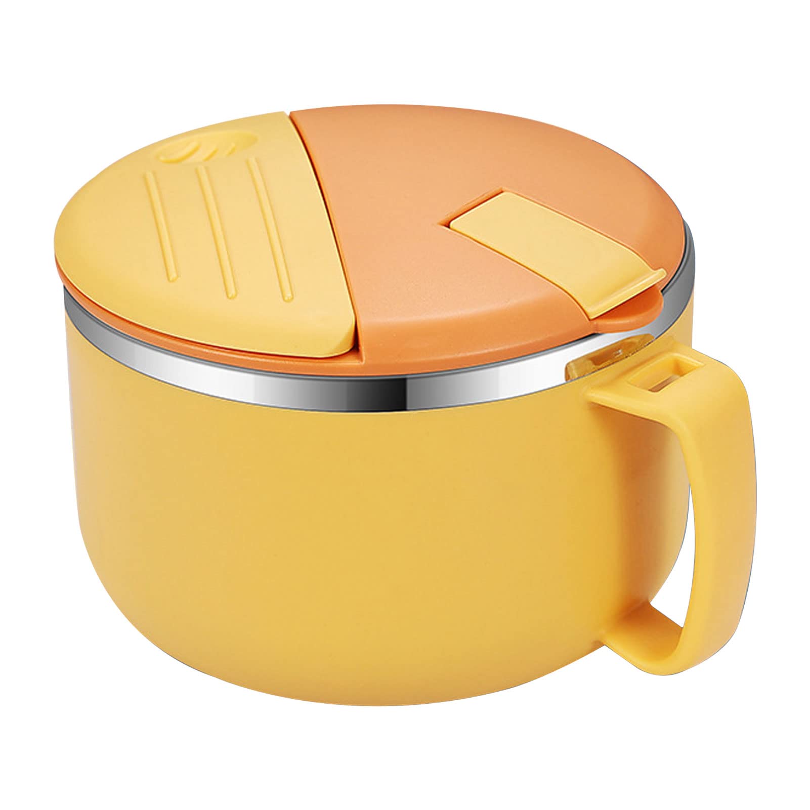 Ebbels Yellow Instant Noodle Bowls, 1300Ml Stainless Steel Ramen Bowl, Double Insulated Sealed Pasta Bowl With Handle And Lid, Kitchen Mixing Bowl For Instant Pasta, Bento, Lunch (Yellow)