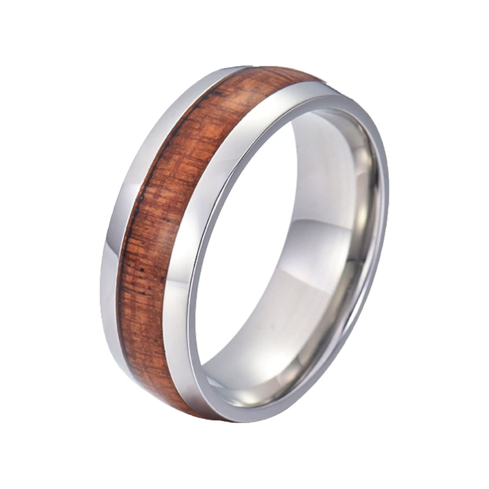 Anello Uomo Tungsteno Anelli Intarsiato con Venatura del Legno FEDI Nuziali Comfort Fit Anello Uomo con Incisione 8MM Anello Tungsteno Argento Marrone Misura 12-31
