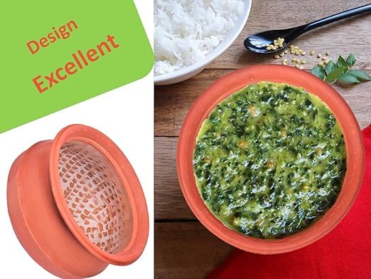 Image of Handmade Keerai Pot & Wooden Mathu Combo | Natural Earthen Pot for Village-Style Cooking | Eco-Friendly & Nutrient-Preserving Mud Pot | 2000 ML Clay Pot for Keerai Kadaiyal & Curry
