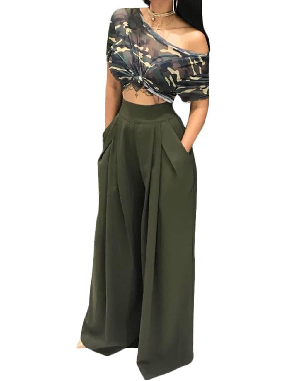 A ADILACA Wide Leg Pants for Women Palazzo Pants for Women Womens Casual Lounge Work Business High Waisted