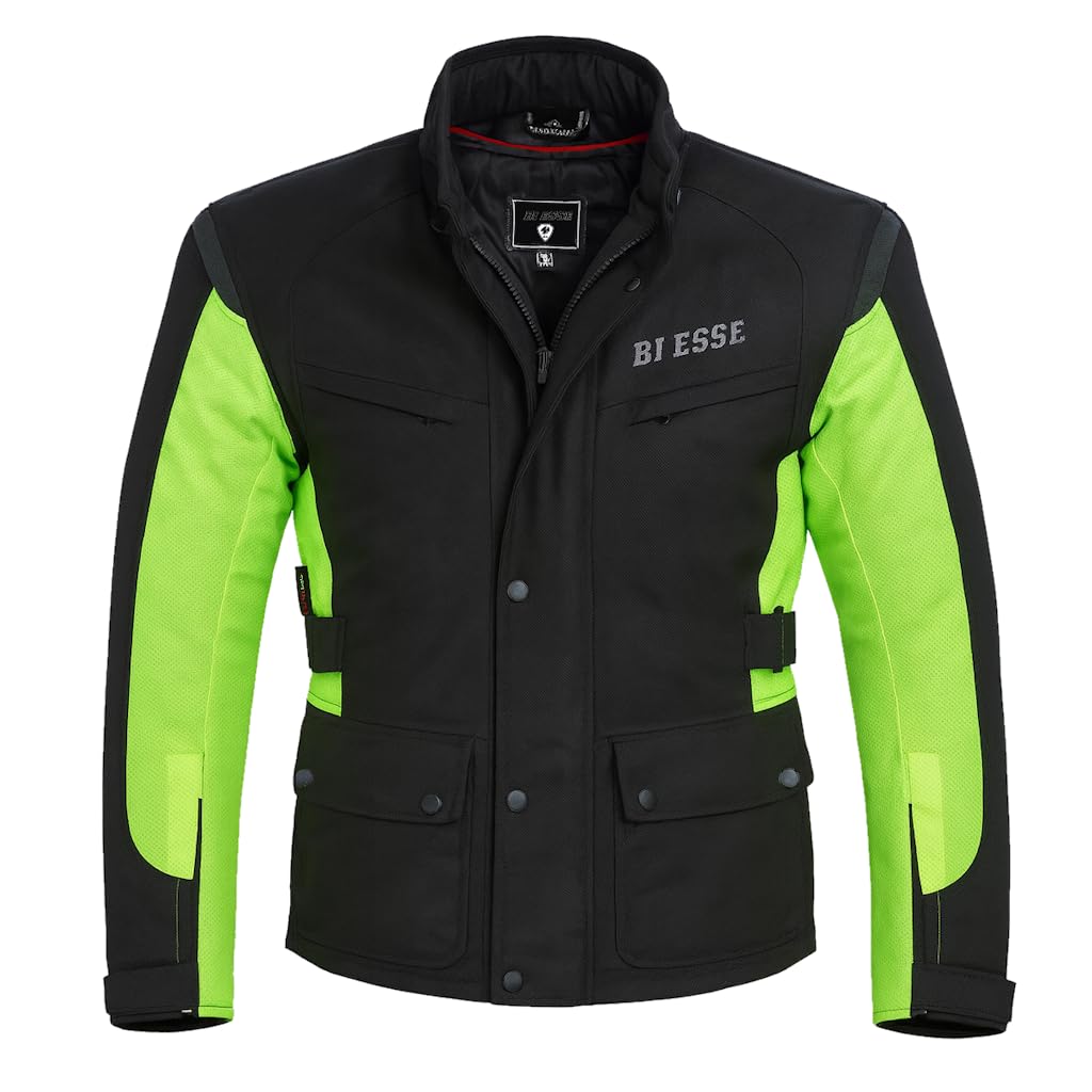 BI ESSE - Giacca moto uomo in cordura, giubbotto in Tessuto impermeabile, antipioggia, Fodera termica rimovibile, con Protezioni