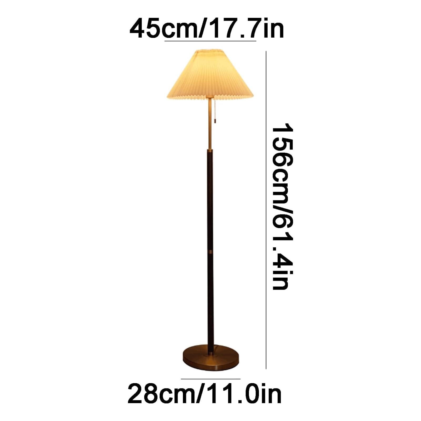 Lampa podłogowa z litego drewna, plisowany klosz, przełącznik sznurkowy, prosta lampa narożna, lampa stojąca do czytania