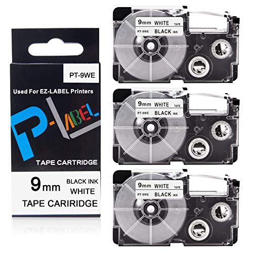 Pristar Compatible Label Tape Replacement for XR-9WE XR-9WE2S for Casio Label Maker Tape 9mm Black on White Use with Casio Label Maker KL-100 KL-60 KL-120 KL-750 KL-750B KL-7000 KL-7200 KL-820, 3-Pack