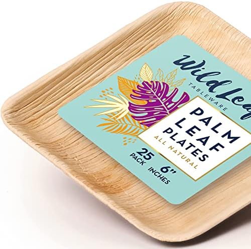 Disposable Palm Leaf Plates 6 Inch / 25 Pack. All Natural Compostable, Biodegradable and Eco Friendly Dessert Party Plates - Comparable to Bamboo or Wood - Great for Outdoor Parties, Weddings and BBQs