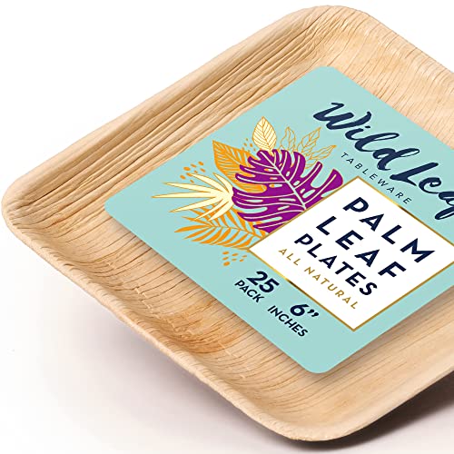 Disposable Palm Leaf Plates 6 Inch / 25 Pack. All Natural Compostable, Biodegradable And Eco Friendly Dessert Party Plates - Comparable To Bamboo Or Wood - Great For Outdoor Parties, Weddings And Bbqs #TOP2