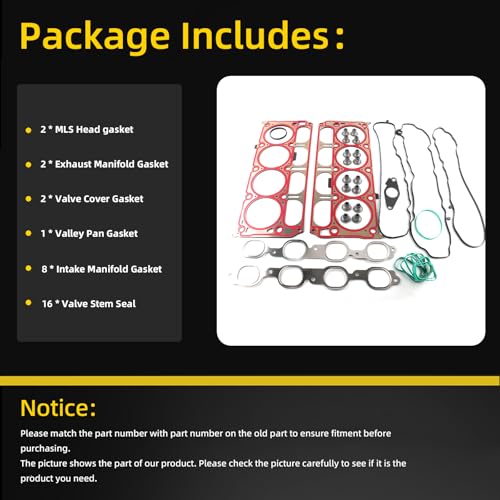Image of HGS3244 12657969 Cylinder Head Gasket Set Kit Fits for Cadillac Escalade 2015-2020 / for Chevy Camaro Silverado 1500 Suburban Tahoe Corvette /for GMC Sierra 1500 Yukon XL 6.2L
