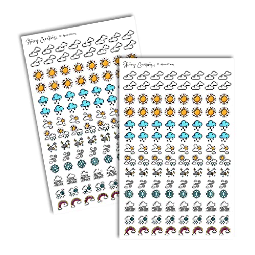Die Cut Weather Icon Planning Stickers, 2 Sheets, 224 Total Stickers, 0.5