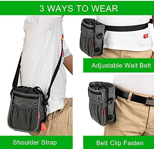 BABEYER Dog Treat Pouch Bag, Dog Walking Bag, Puppy Training Pouch with Collapsible Water Bowl, Built-in Training Clicker, Adjustable Belt and Shoulder Strap 3 Ways to Wear, Grey