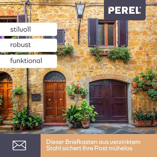 Perel Briefkasten Verona, Wandmontage oder freistehend, inkl. 2 Schlüssel, Abmessungen (H x B x T) 38 x 29 x 11.5 cm, in matten Schwarz