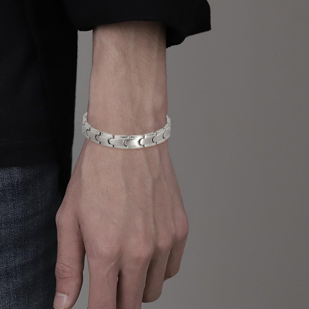 HAQI Magnetarmband für Herren Edelstahl Silber Herrenarmband Starker 3000 Gauss Magnet Magnetfeldtherapie Armband Magnetisches Armband für Herren