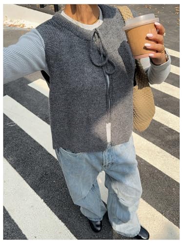 Verdusa Women's Tie Knot Sweater Vest Sleeveless Crew Neck Lightweight Knitted Tank Top4