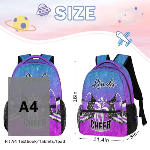 Custom Large Capacity Cheer Backpack for Women, 16 Inch Personalized Cheerleader Casual Shoulder Daypack Bag, Purple Magenta Glitter3