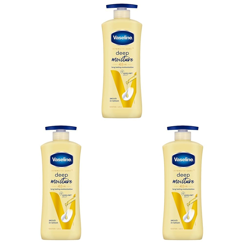 Vaseline Intensive Care, Deep Moisture Nourishing Body Lotion, 600ml, for Radiant, Glowing Skin, with Glycerin, Non-Sticky, Fast Absorbing, Daily Moisturizer for Dry, Rough Skin, For Men & Women