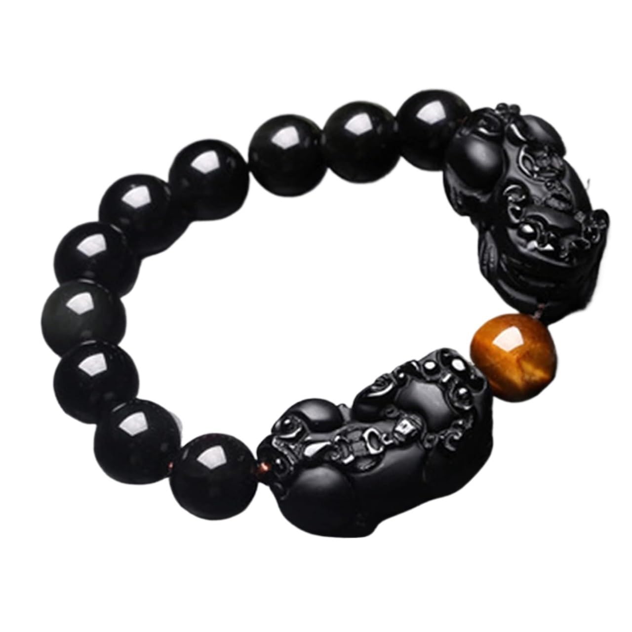Nzpost 12Mm Triple Protection Bracelet, Wealth Pixiu Bracelet Natural Beads Bracelet Reiki Meditation Ward-Off