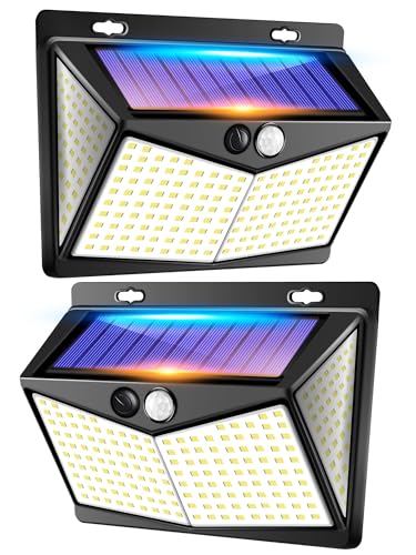 One Fire Solar Security Light Outdoor Motion Sensor Wall Lights 208 LED IP65 Waterproof Super Bright Wide Angle Solar Sensor Lights Garden Pack of 2