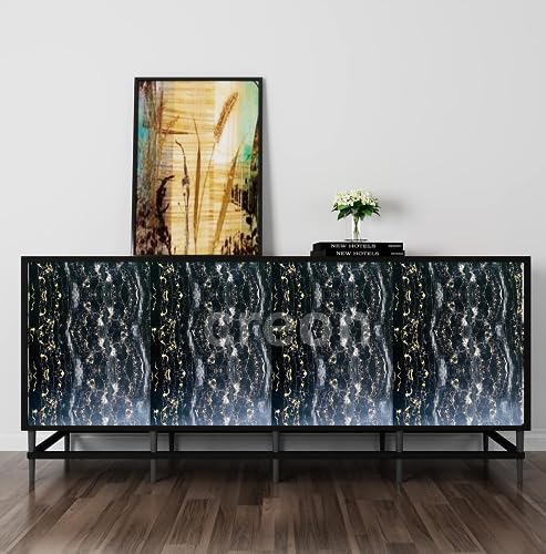 Image of CREON Black Fiber Marble Sticker for Kitchen Countertops Waterproof Black Fiber Marble Wallpaper Self Adhesive and Removable Marble Paper for Kitchen Bathroom Cabinet Furniture (16X200 INCH)
